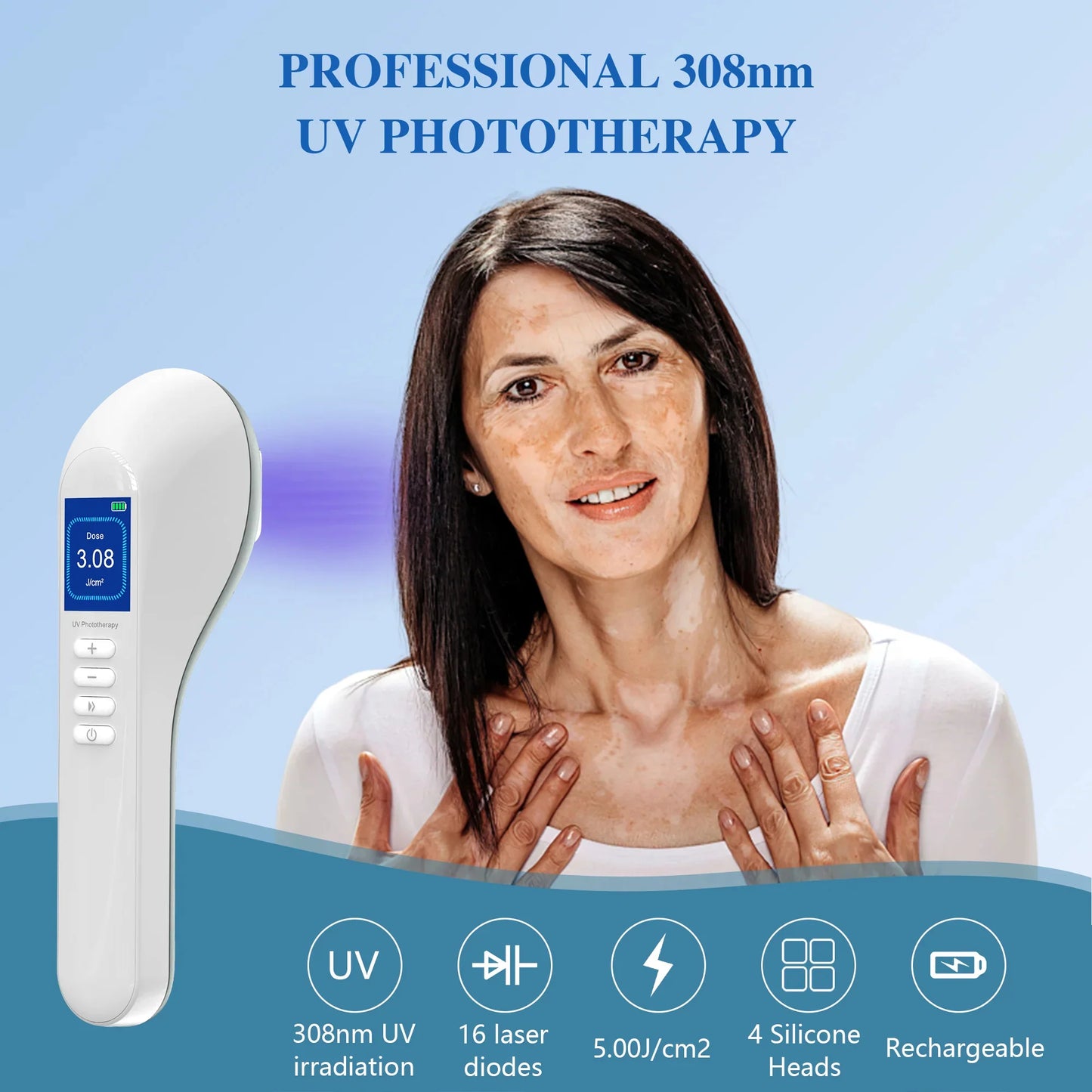 Handheld UVB Phototherapy Device for Vitiligo & Psoriasis - Portable 308nm Light Therapy Lamp by UVBtreatment⏳Limited-time 49% off⏰💥