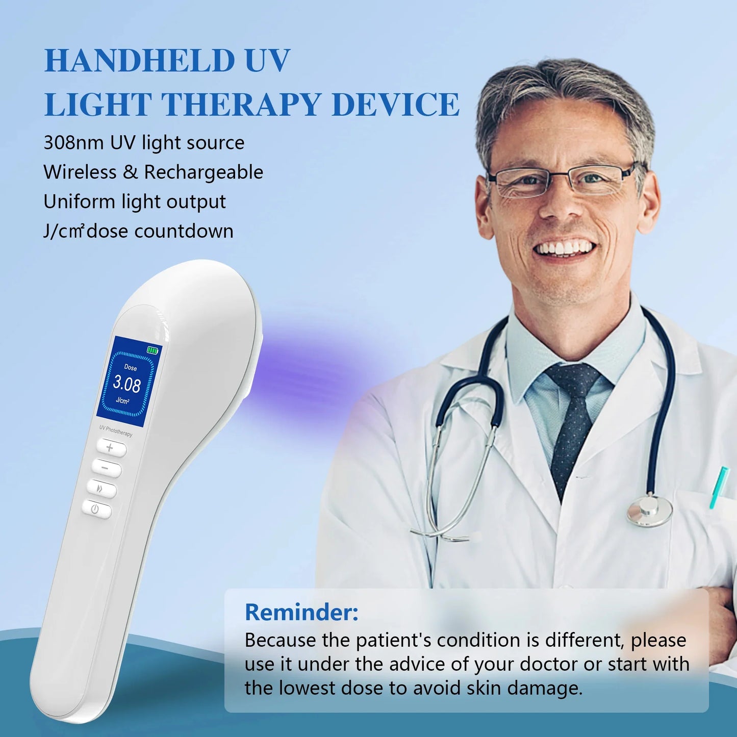 Handheld UVB Phototherapy Device for Vitiligo & Psoriasis - Portable 308nm Light Therapy Lamp by UVBtreatment⏳Limited-time 49% off⏰💥